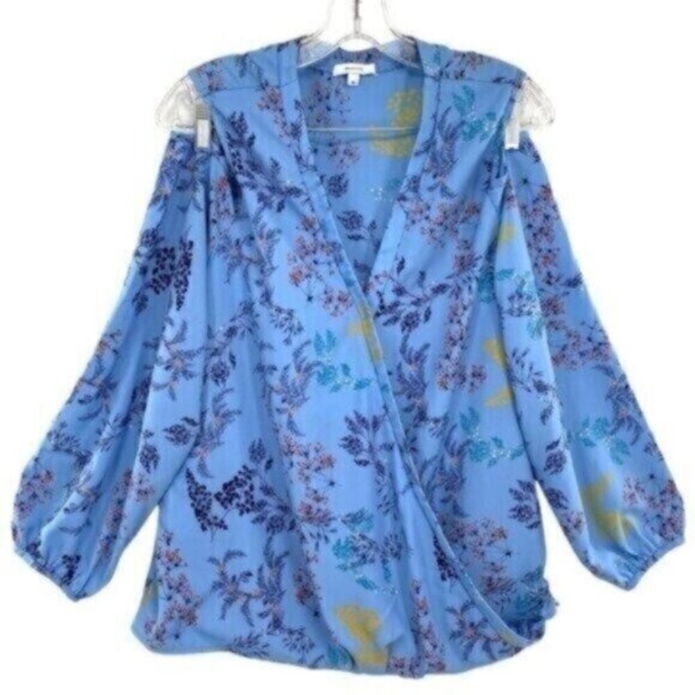Maette by Stella & Dot Cold Shoulder Floral Print Wrap Blouse Top